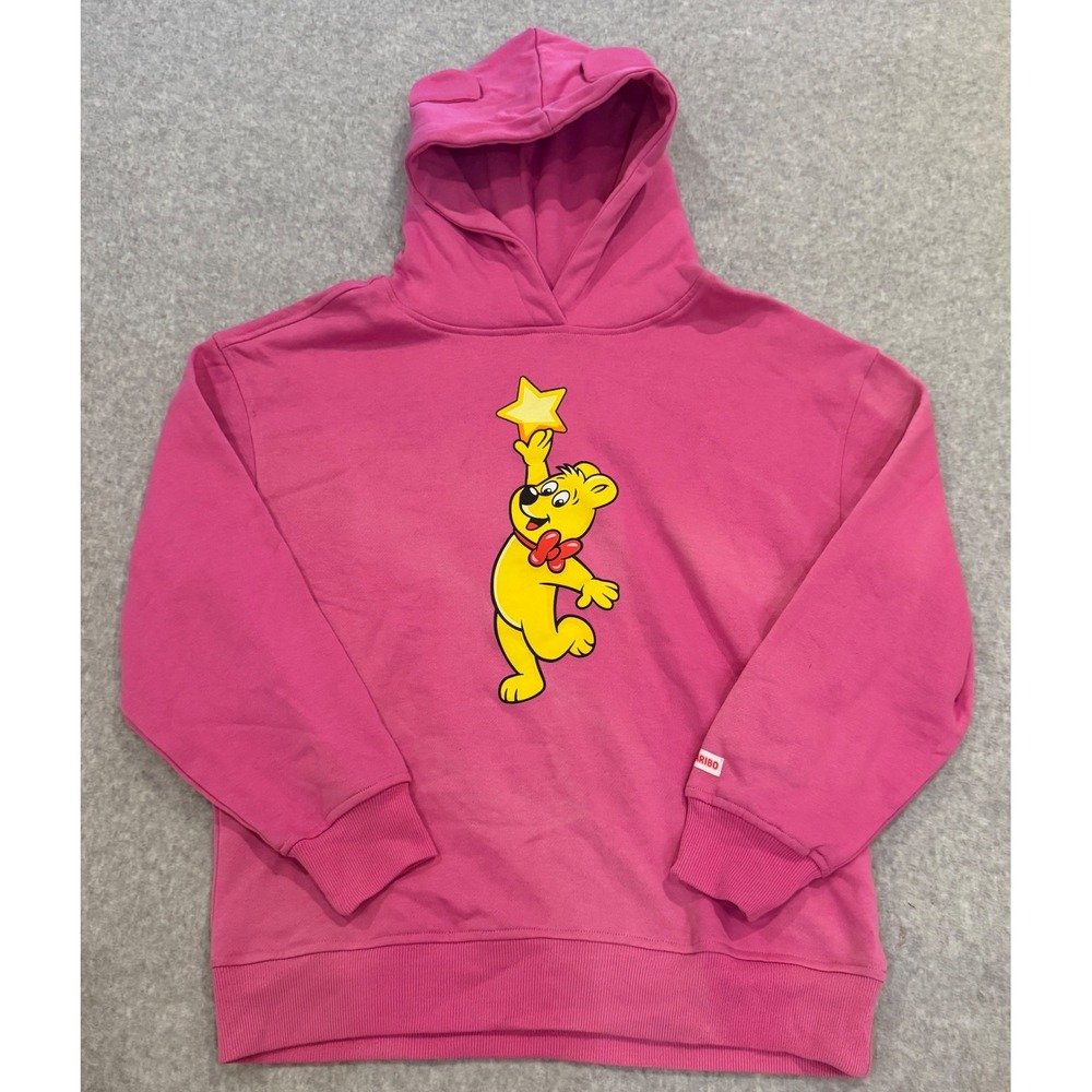 Haribo Gold Gummy Bear Pink Graphic Hoodie‎ with 3D Ears Kids Large 14 NWT